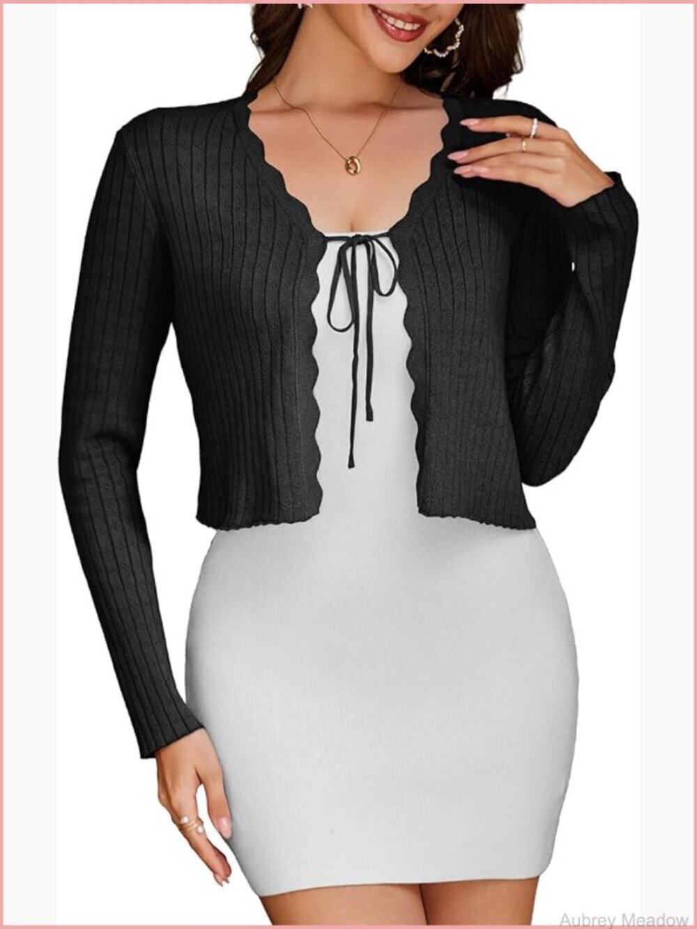 Cropped Tie Front Long Sleeve Rib Knit Bolero Shrug Sweater S-XL